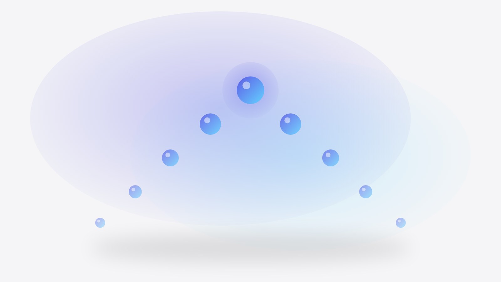 Flota de orbes de vidrio índigo volando en formación sobre estudio claro